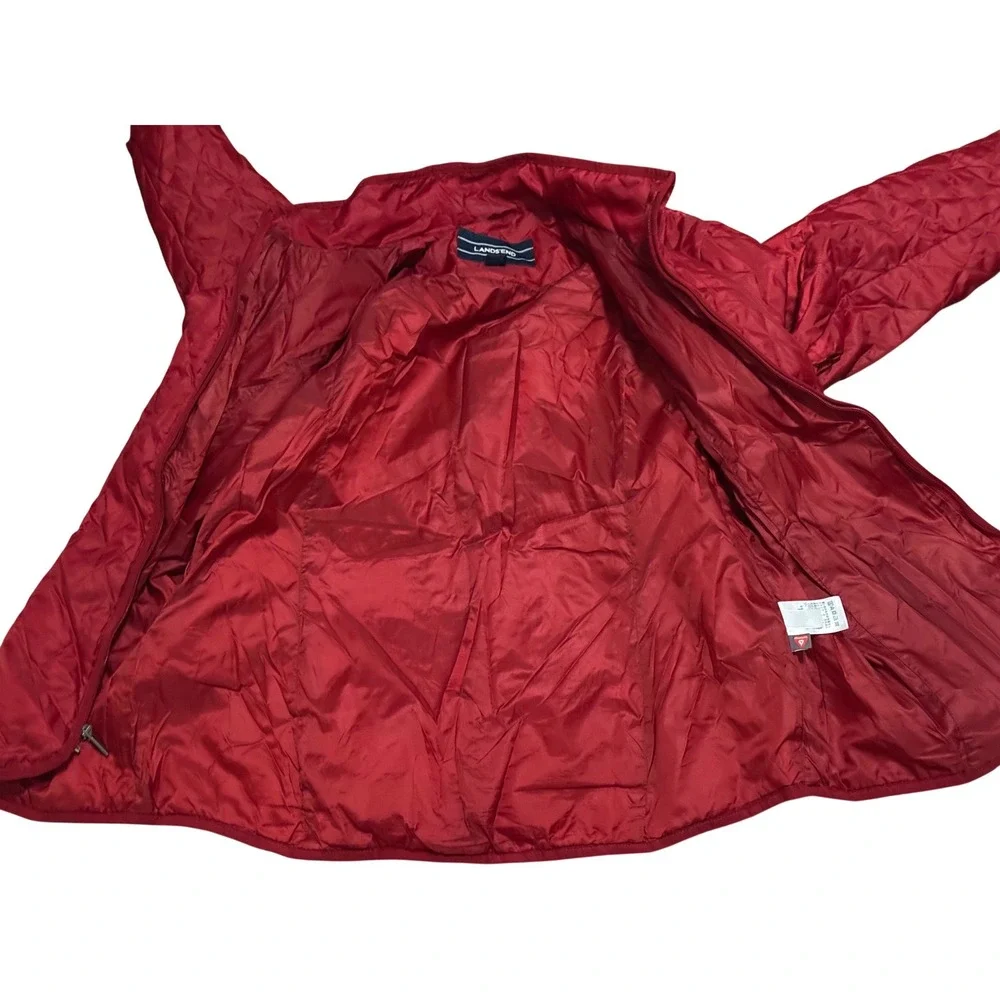 Lands End Boys Red Quilted Primaloft Puffer Jacket XL 18 Full Zip Mock Neck